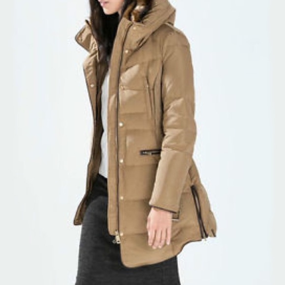 Zara Camel Faux Fur Collar Puffer Parka 